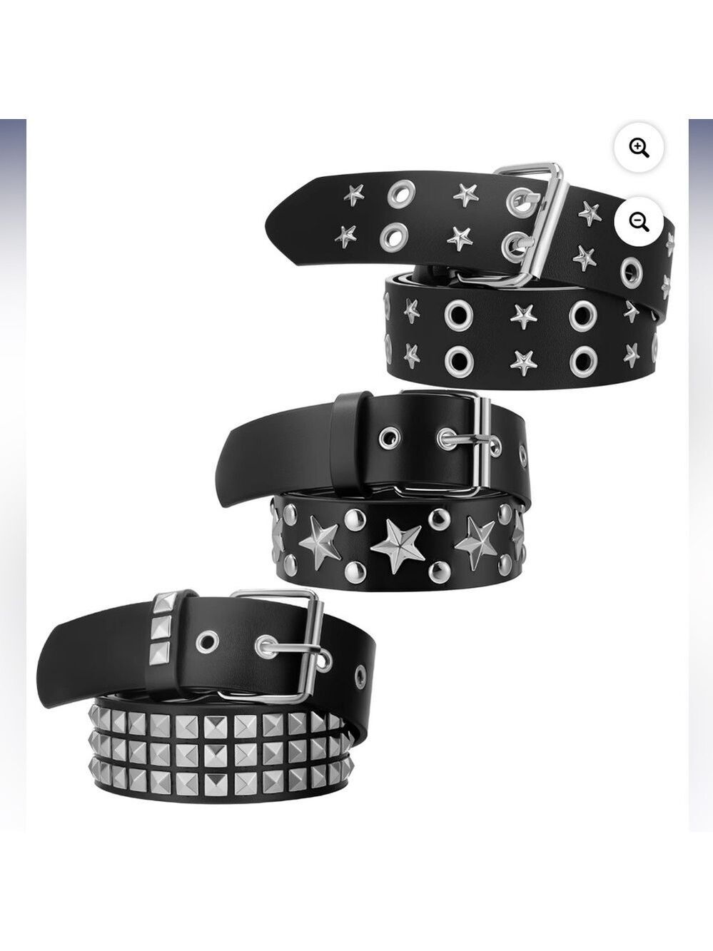⚫️Black Leather Star Studded Belt Punk Gothic Y2K Unisex Silver Rivet Waist Belt - Picture 3 of 4
